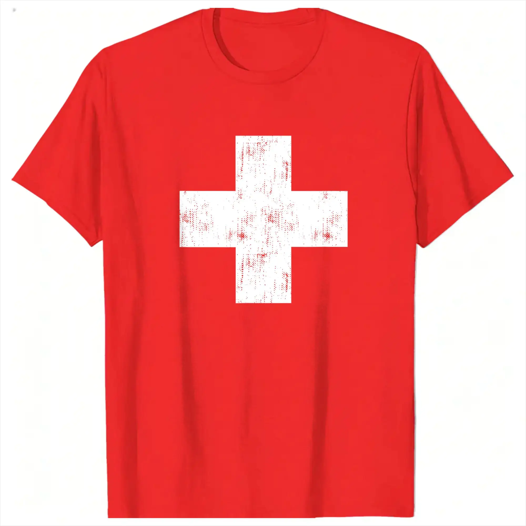 Men T-Shirt Swiss Vintage Cross Flag Switzerland T-Shirts Harajuku  Summer Tees Vintage 100% Cotton Tops Gift