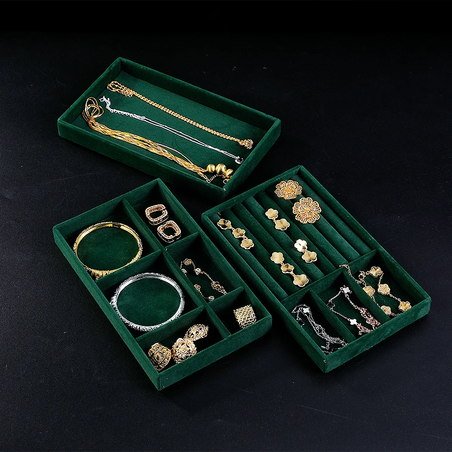 1PC, Flocking Jewelry Box Jewelry Tray, Color: Green