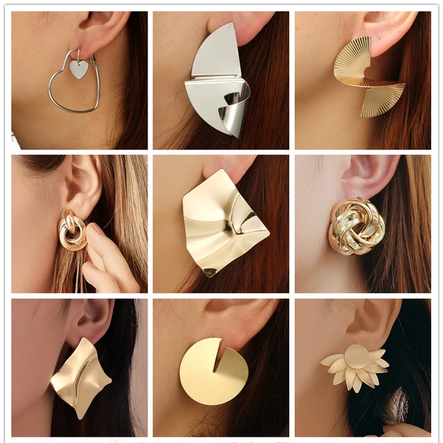 Hiphop przesadzone nieregularne metalowe kolczyki zwisające spirala Twist Knot geometria okrągły gładki Rock Ear Brincos biżuteria prezent