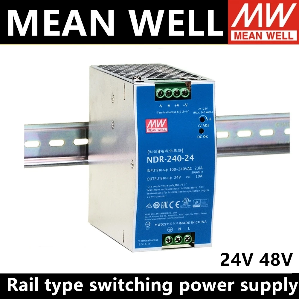 mean well industrial din rail montado 240w slim saida unica fonte de alimentacao 24v10a 48v5a ndr240 24 ndr 24048 01