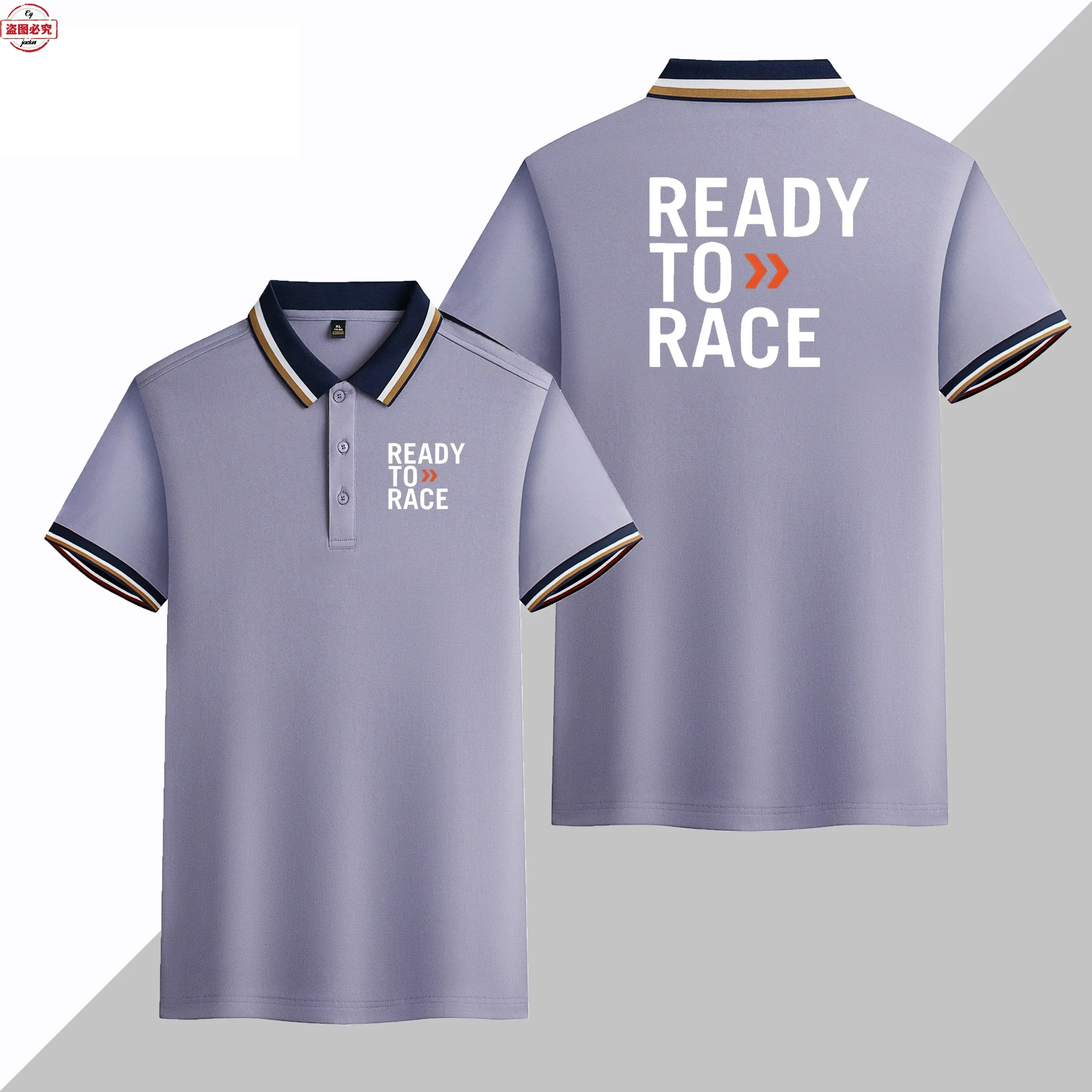 Ready To Race Motorcycle Logo Printed Short Sleeved Business Casual T-shirt, Lapel Polo Shirt, Off-road Endurance Cycling Suit