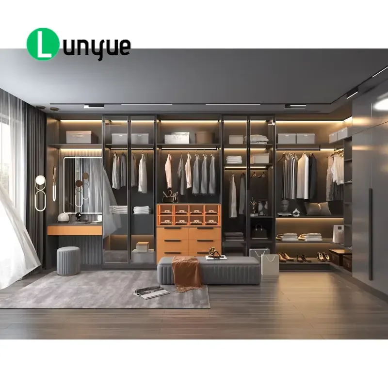 Modern Custom Wardrobe with Full Size Vanity Mirror and Jewelry Storage Drawer Integrated Bedroom Furniture for Home