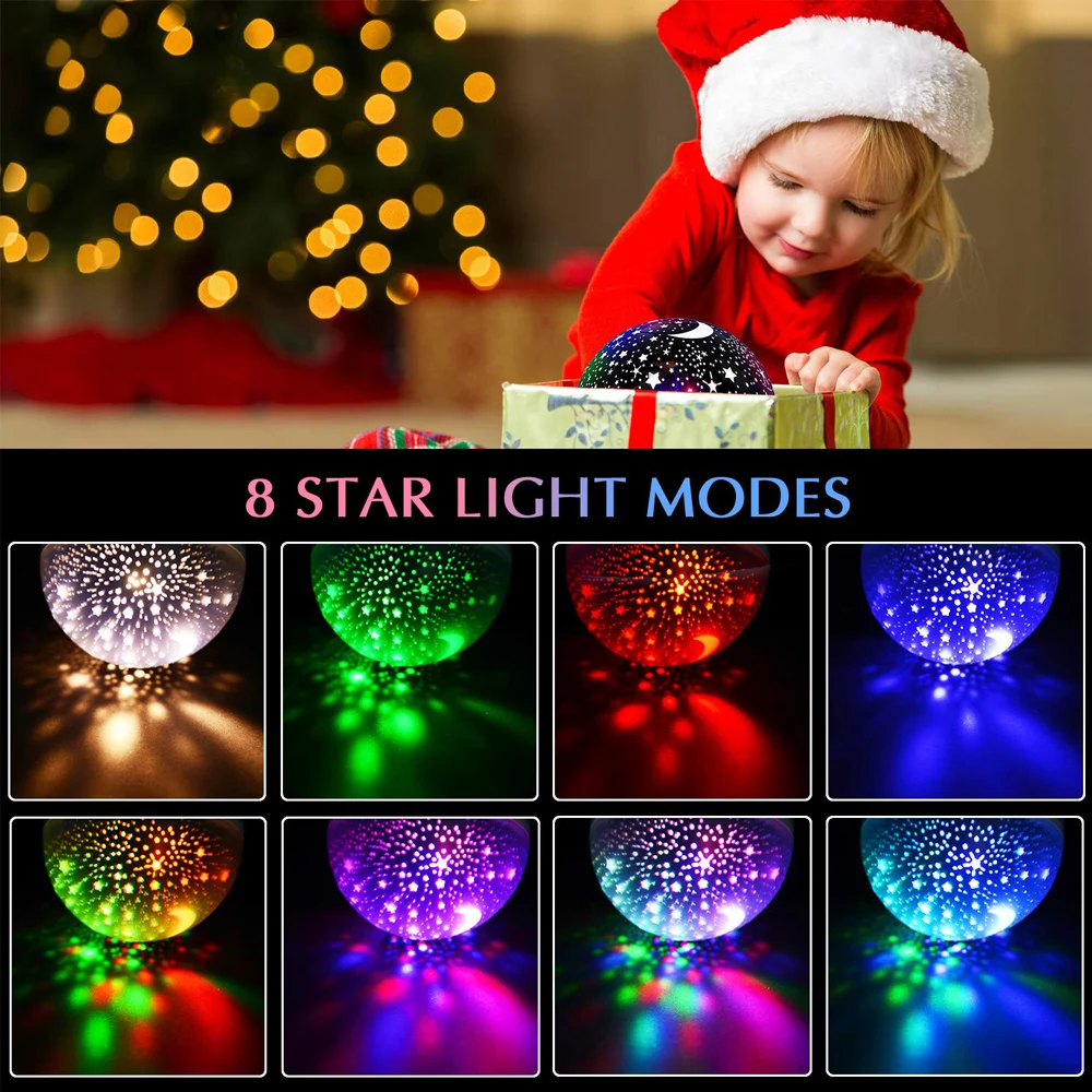 Kids Night Light Nebula Star Projector 360 Degree Rotation 12 Light Color Changing with USB Cable Romantic Gifts for Women Child