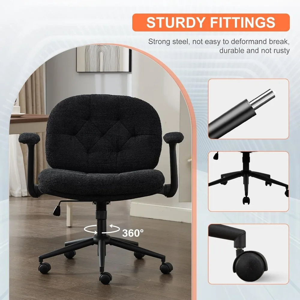 chaise croisée avec accoudoirs rabattables, chaise de bureau à pieds croisés avec roulettes, chaise pivotante confortable avec siège large pour bureau à domicile