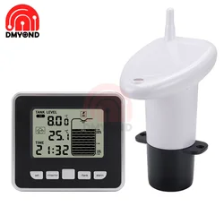 FT002 Wireless Ultrasonic Water Tank Liquid Level Meter With Temperature Sensor Water Level Time Display Water Level Gauge