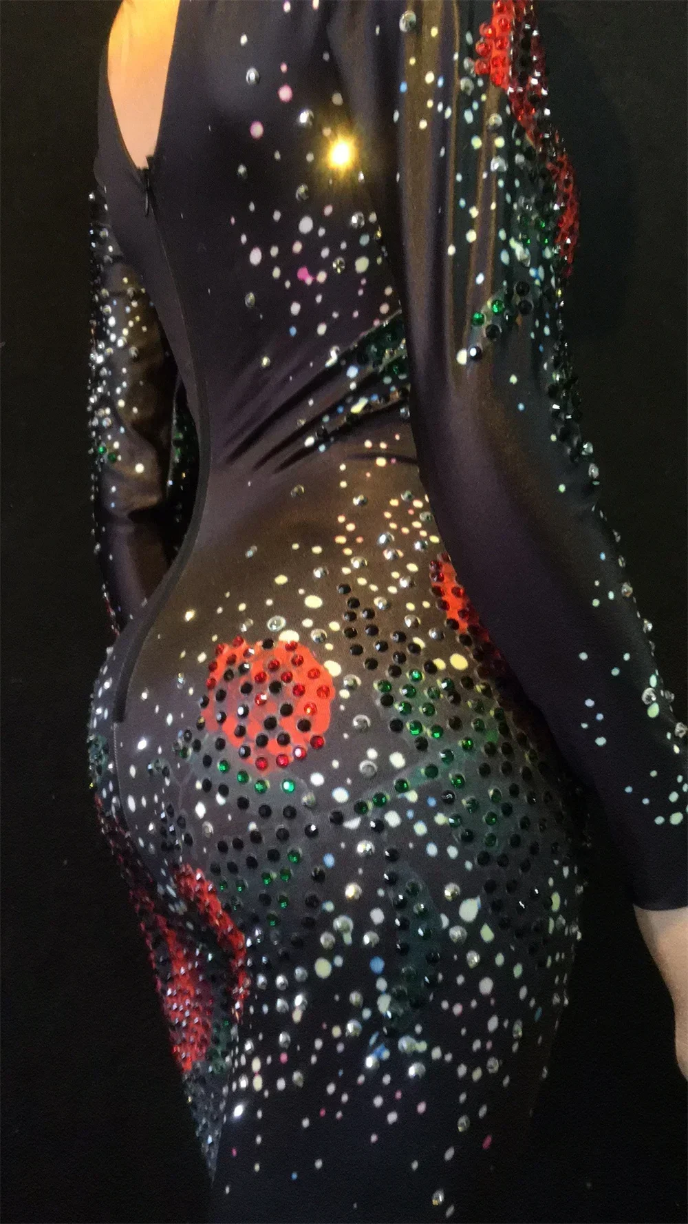 Women Birthday Stage play Celebrate Dress Dancer Party Show Dress Rhinestones Jumpsuit  Stretch Sexy Bodysuit