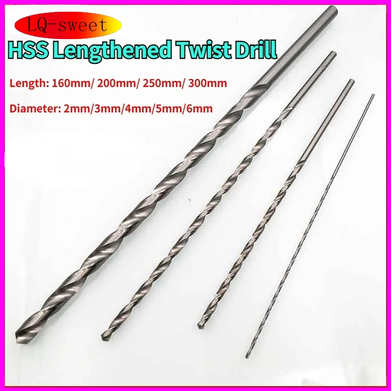 Extra Long HSS Drill Bit Set Holesaw Hole Saw Cutter Drilling Kit for Wood Steel Metal Alloy 2-6mm Length160/200/250/300mm