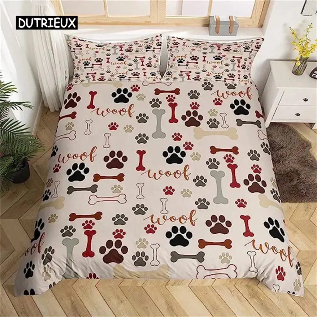 

Dog Paw Duvet Cover Bone Pattern Cute Dog Paw Bedding Set For Teens Girls Boys Room Decor Gifts Pet Animal Cartoon Quilt Cover