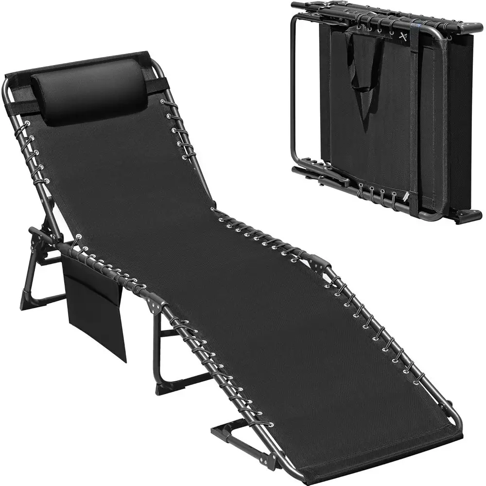 

Portable Outdoor Chaise Lounge Chair for Beach, Pool, and Camping - Black