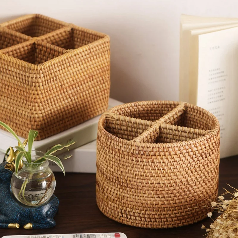 Kotak penyimpanan anyaman tangan ABWR, menangani keranjang kendali jarak jauh, kotak dekorasi ponsel, kotak penyimpanan kantor rumah