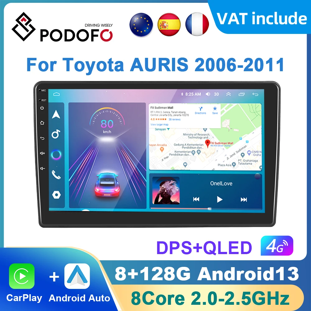 Podofo AI Voice Android Carplay Car Radio For Toyota Auris E150 2006-2012 Android Auto Multimedia Navigation GPS autoradio DSP