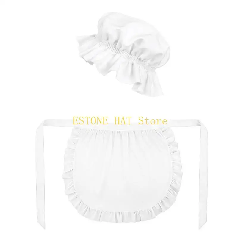 49MF Sophisticated 2 Piece Maid Hat and Apron Perfect For Photoshoots And Event