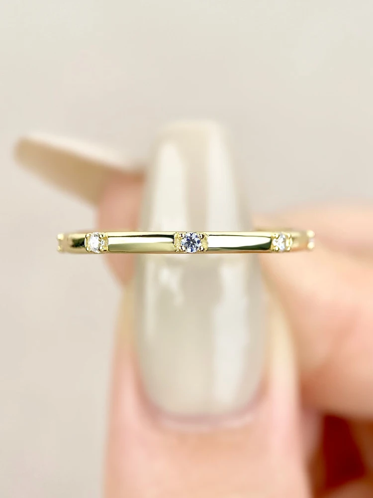 925 Sterling Silver Round Golden Plain White Zircon Ring For Women Anniversary Party Creativity High Quality Fine Jewelry