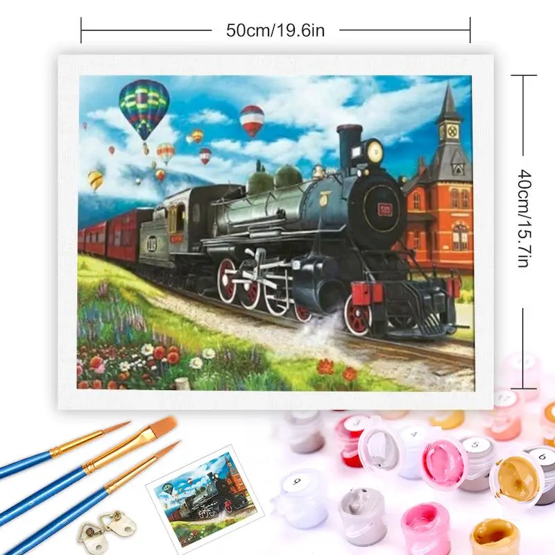 GATYZTORY Train Scenery DIY Oil Painting By Numbers Picture By Numbers For Adults Acrylic Drawing By Number Home Decoration Gift