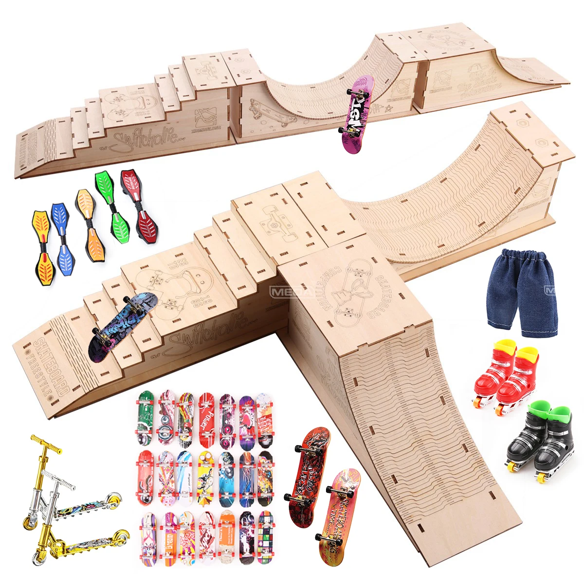 

Wooden Finger Skateparks Kits Fingerboards Display Rack Metal Alloy Bridge Plastic Finger Boarding Fingertip Toys Digital Deck ﻿