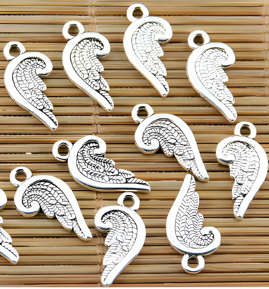 

30pcs 18*9mm Alloy metal tibetan silver 2sided wing shaped pendants HWEF1960