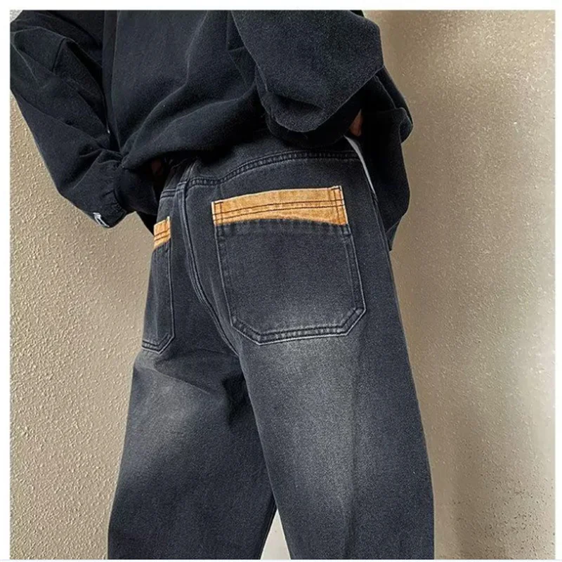 Straight Pants Men Casual Washed Jeans Man Outdoor High Street Trouser Jean Loose Pants