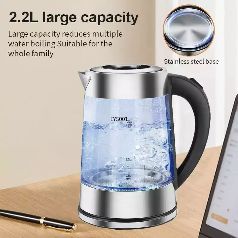 Heat Preservation Glass Electric Kettle, Double-Wall Insulated & Auto Shut-Off, Stainless Steel Bottom