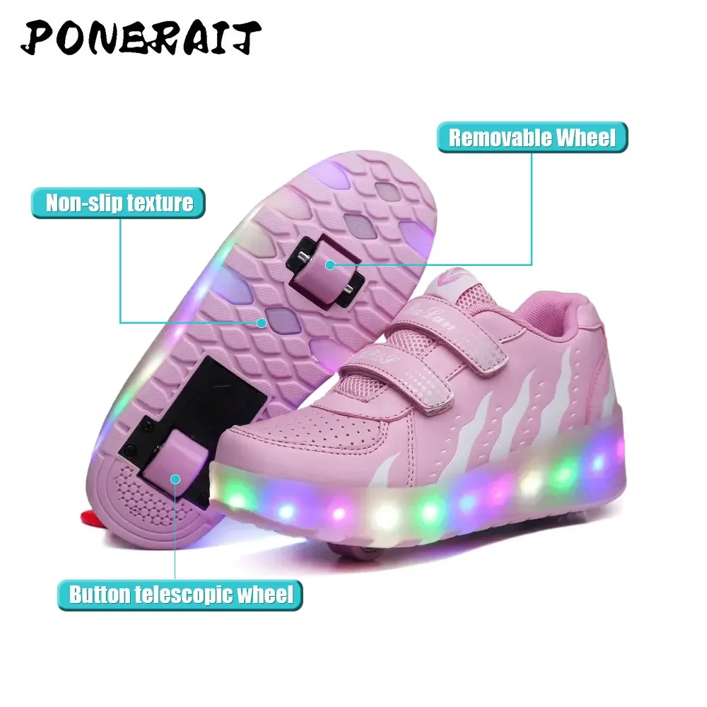 Roller Skates LED Light Shoe with 2 Wheels Professional Boys Wheeled Sneakers Rollers Removable Inline Powerslide Skate For Kids