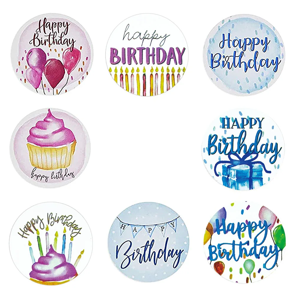 100-500 stuks gelukkige verjaardag rolstickers verjaardag ballonrol stickers stickers leuke geboortedag taart groet sticker voor kaartdoos