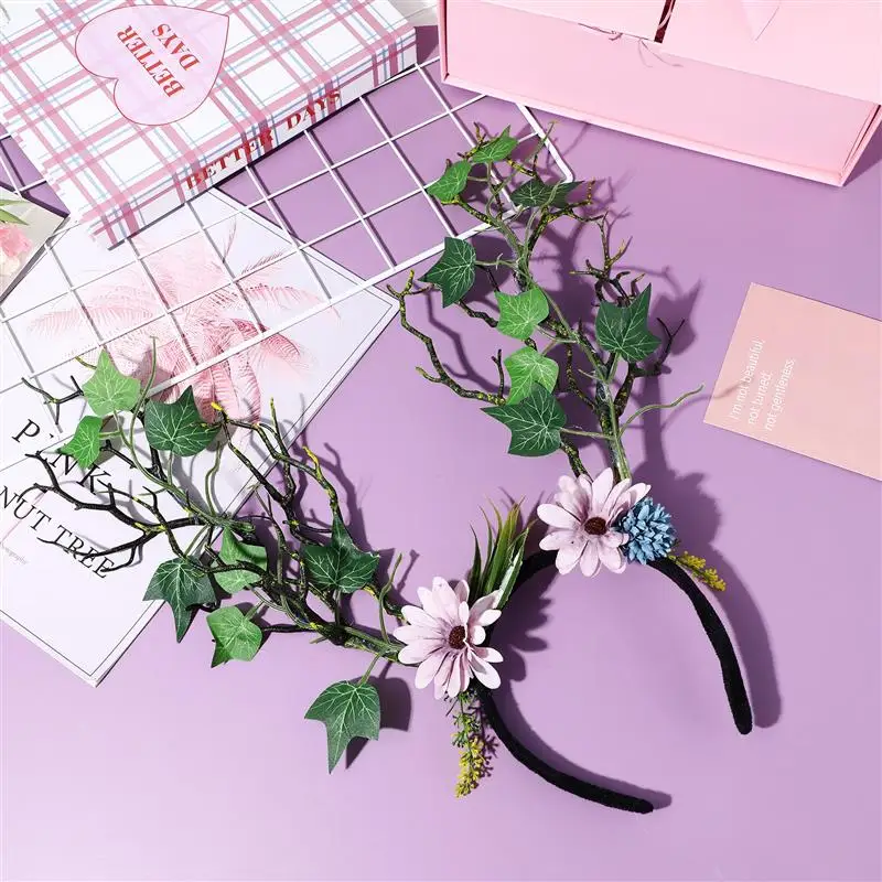 Tree Branches Headband Simulated Flower Headband Decorative Party Cosplay Headband Hair Decor