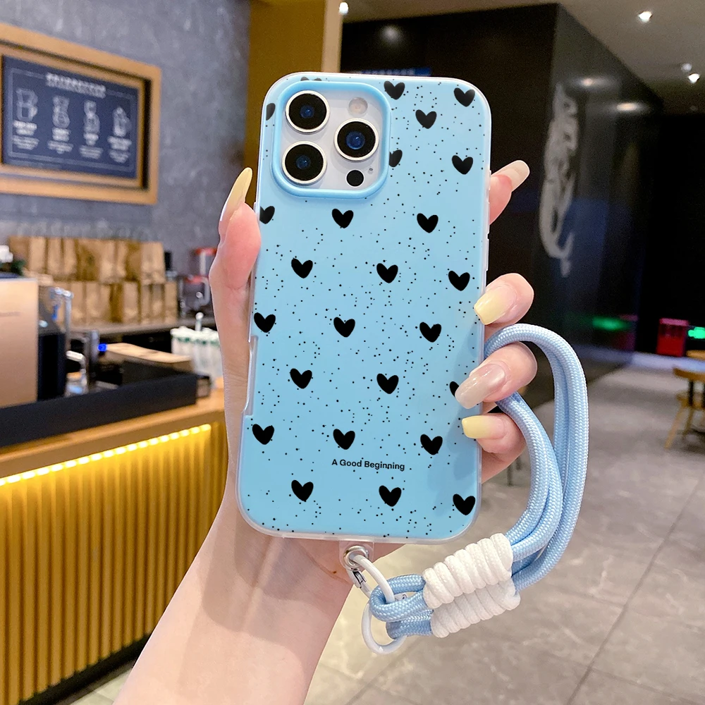 Handschlaufe 2-in-1 Handyhülle für iPhone 17 11 13 12 14 15 16 Pro Max XS XR X 7 8 Plus 17 Air Heart Polka Dot mit Lanyard-Abdeckung – Detail 1