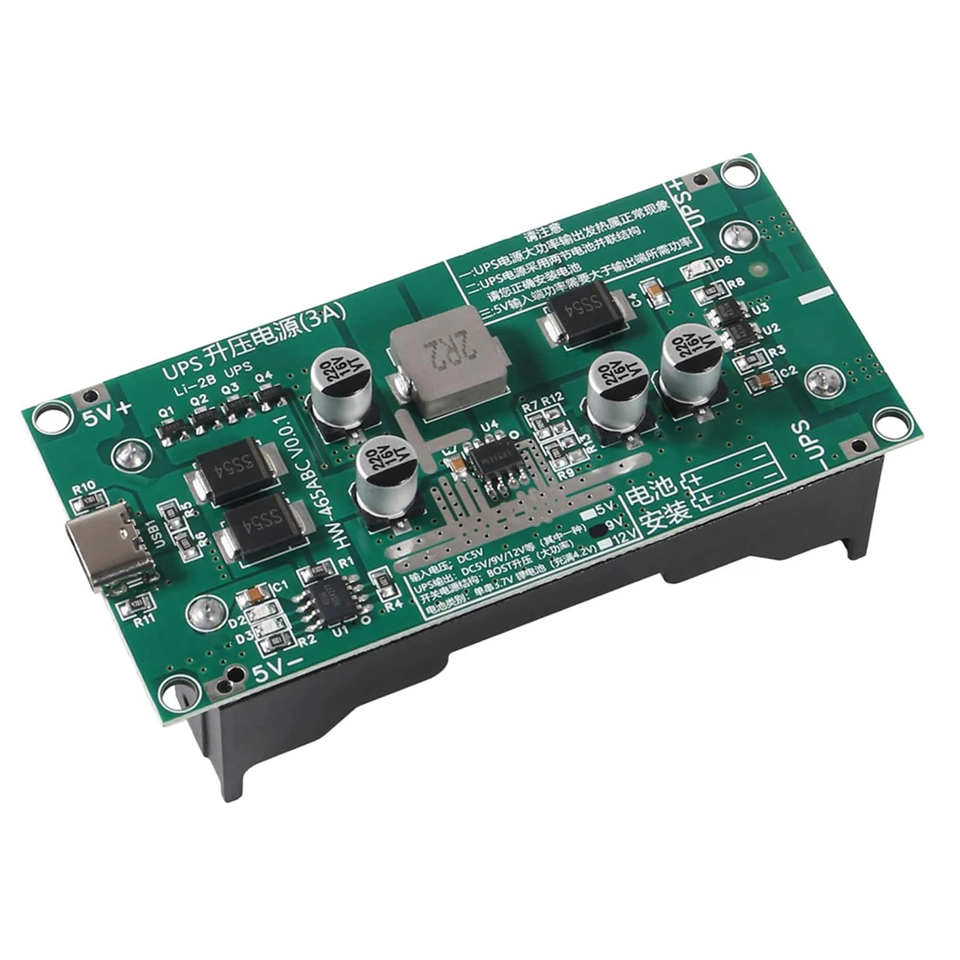 Type-C 15W 3A 5V 9V 12V Fast Charge UPS Power Supply 18650 Lithium Battery Charger Module DC-DC Step Up Booster Converter