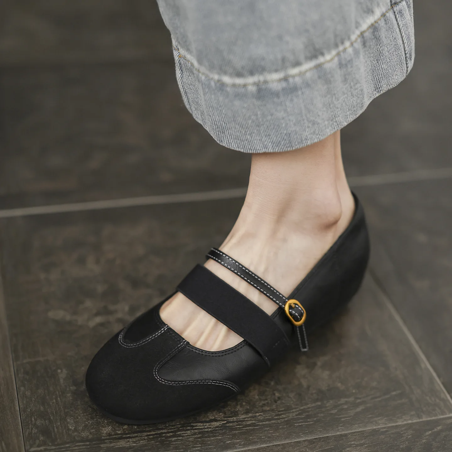 Sheepskin Flats For Women Preppy Simple Vintage Mary Jane Shoes Single Strap Flat Round Toe Shallow Mouth Dress Footwear