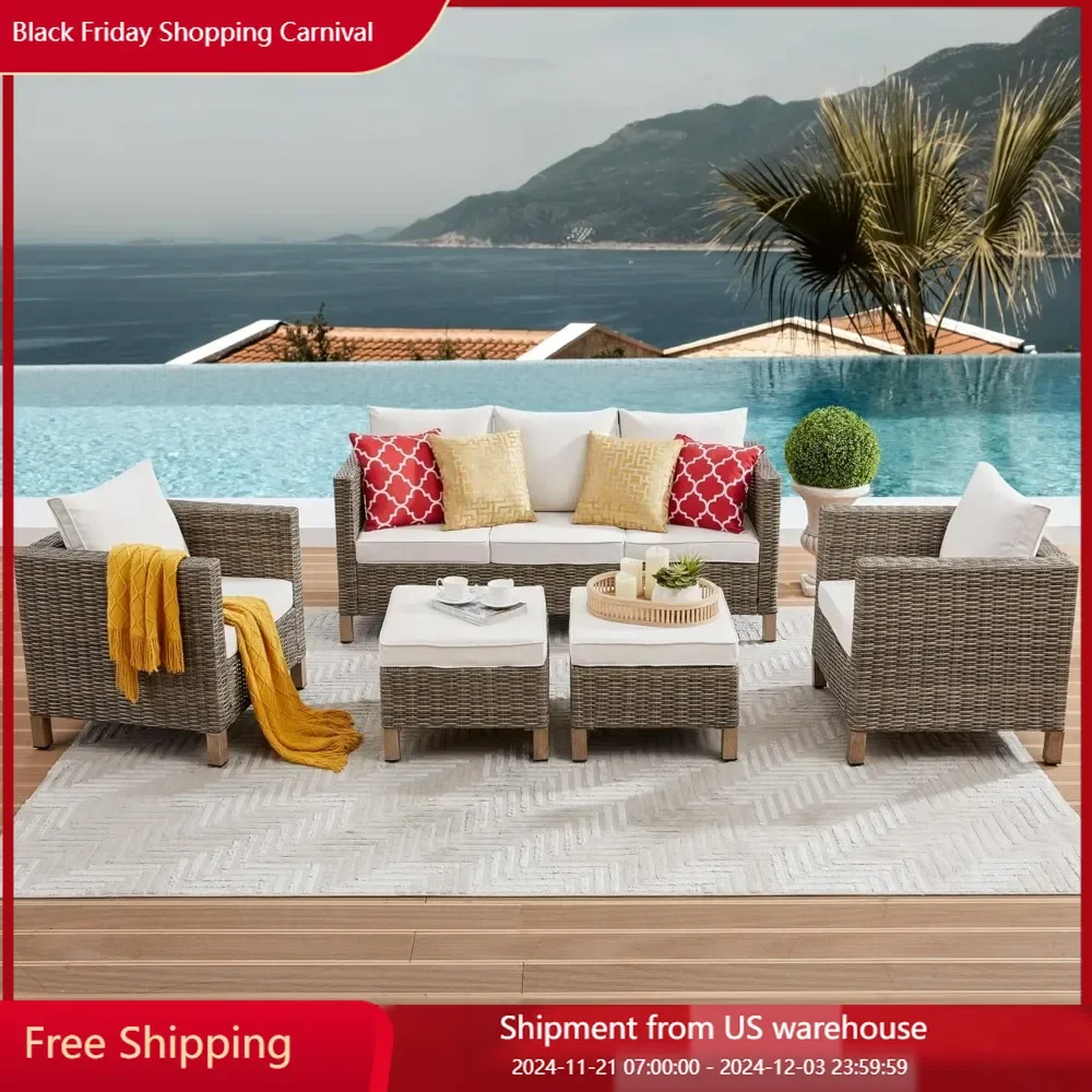 5 Pieces Patio Furniture Sets All Weather Wicker Rattan Sectional Sofa Outdoor Furniture Conversation Set for Porch Garden