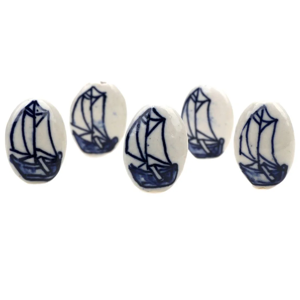 3PCS/Sailboat Blue and White Porcelain Bead Jewelry Making DIY Bracelet Necklace Accessories New Product