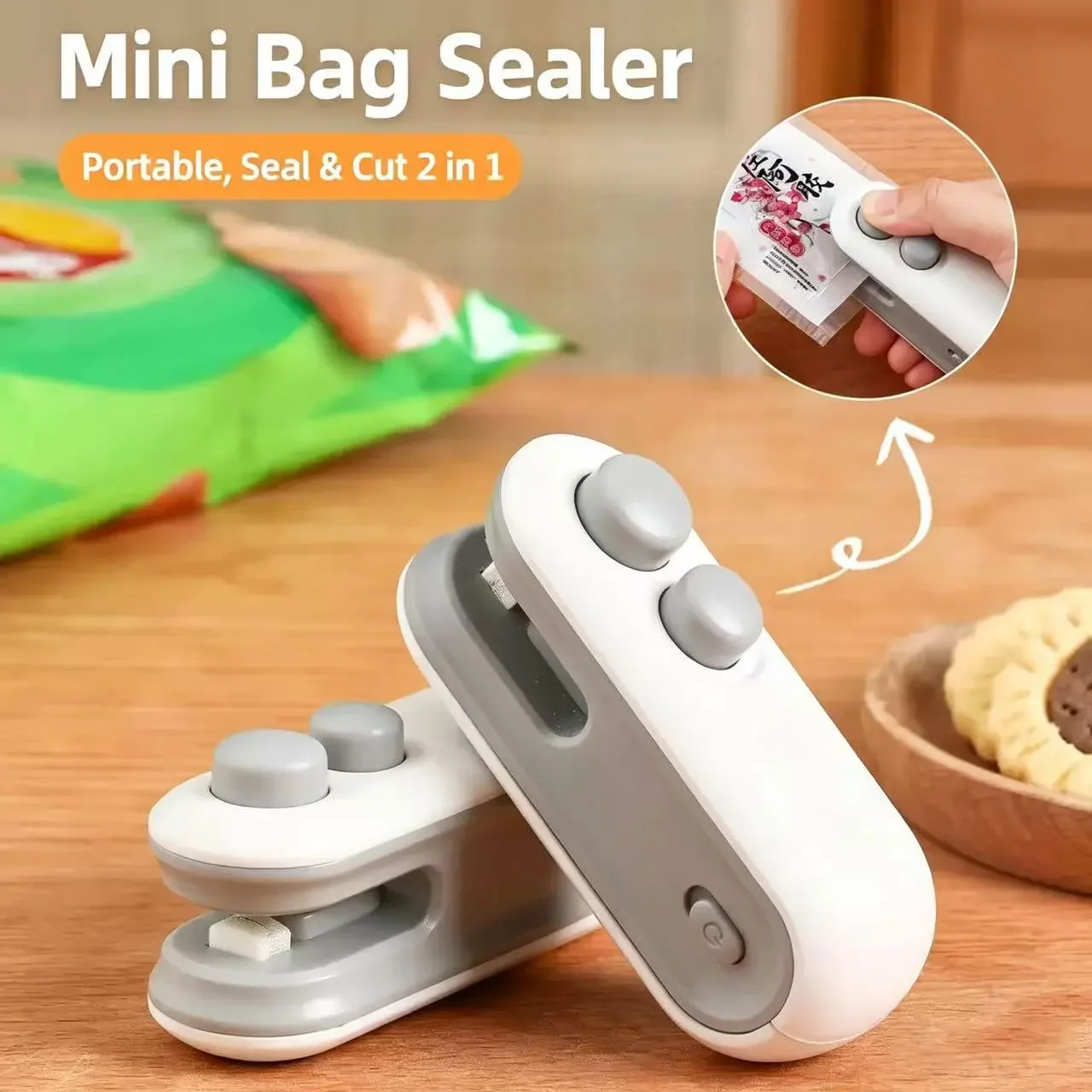 2 In 1 Sealer Cutter Multifunctional Mini Bag Sealer Portable Resealer Machine Handheld Bag Sealing Machine for Plastic Bags