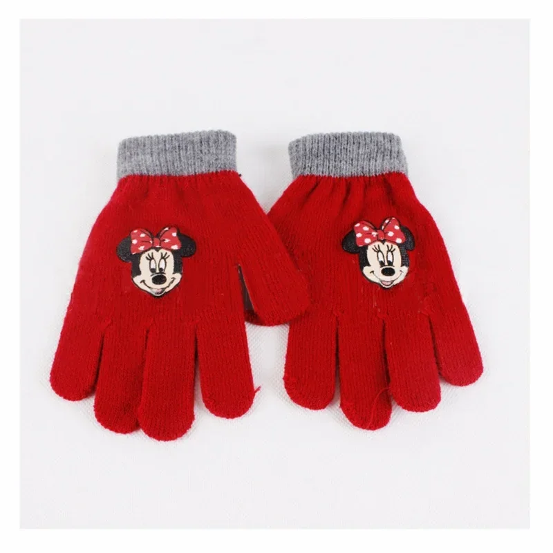 Disney Kids Minnie Cotton Caps Gloves 2 Pcs/Set Cartoon Figures Kawaii Beanie Knitted Elastic Hat Winter Warm Girl Birthday Gift