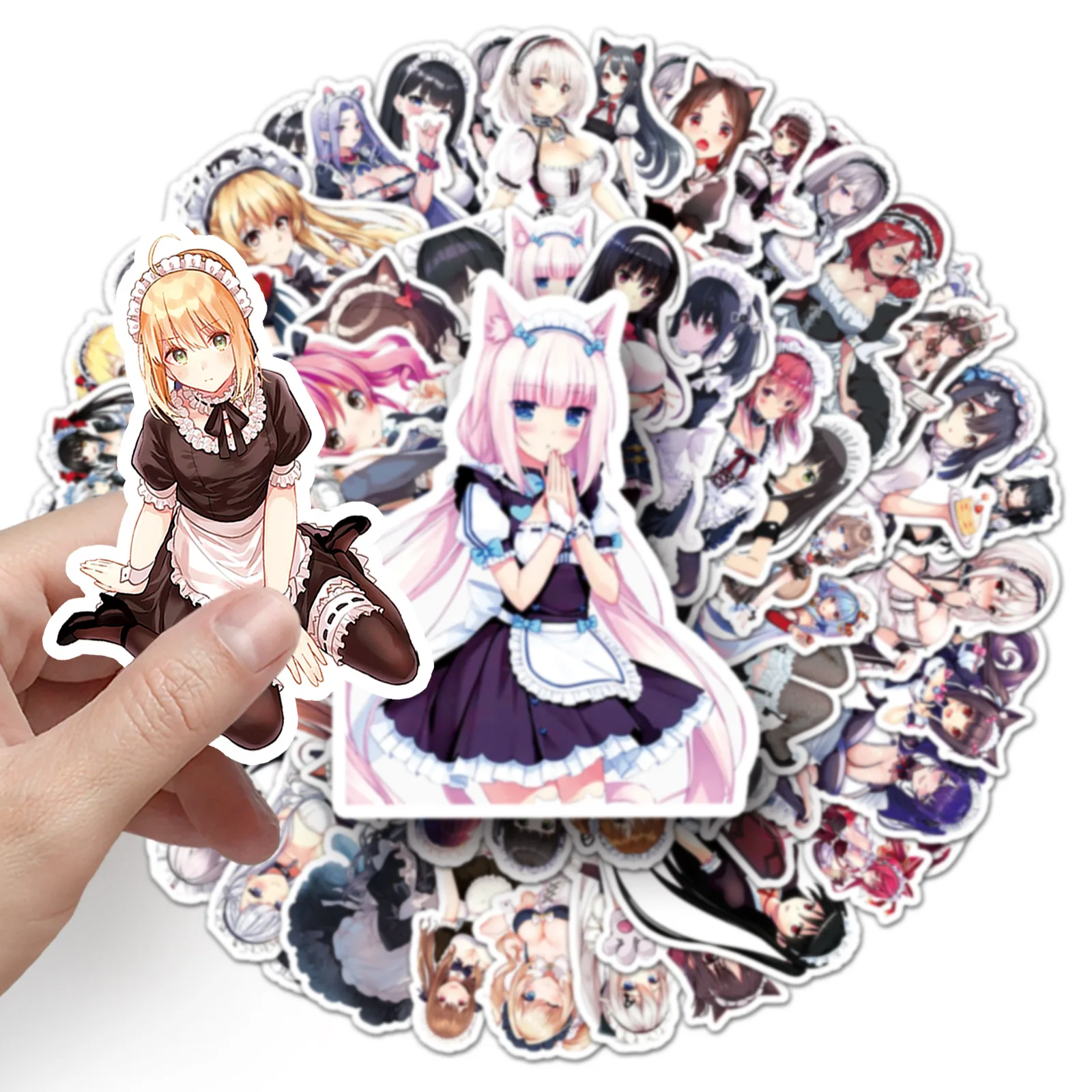 

10/50PCS Two meta anime maid sticker Suitable for Laptop Phone Desktop Decoration Toys Girl Decals Waterproof Graffiti Decal