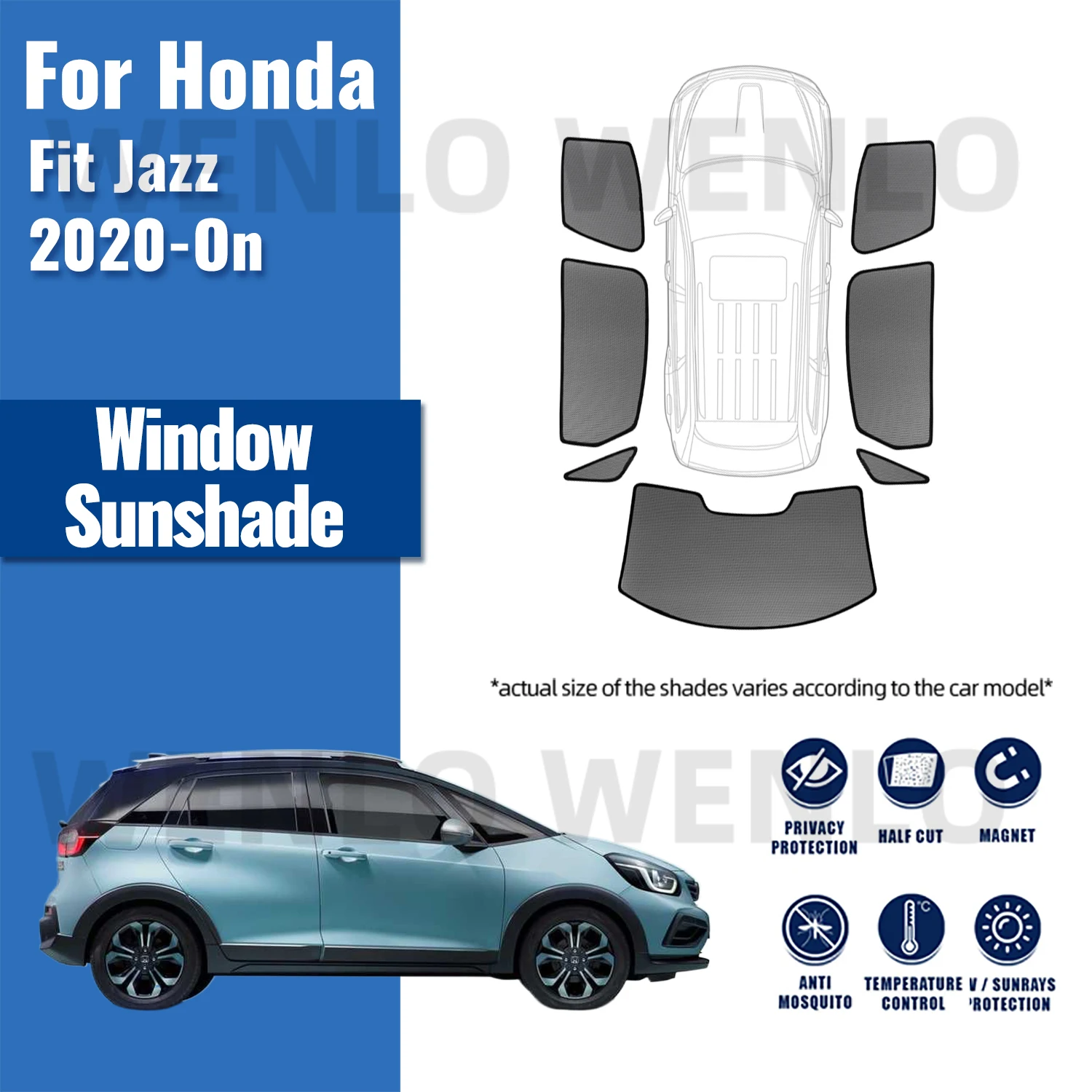 

For Honda Fit Jazz GR GS 2021 2022 2023 Car Sunshade Front Windshield Magnetic Mesh Curtain Rear Side Window Sun Visor Shade