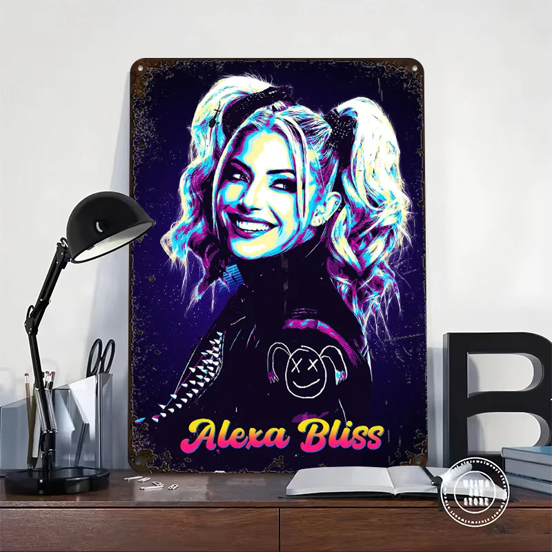 Alexa Bliss Portrait Pop Art Metal Poster Customized Wall Art Retro Vintage Tinplate Signs for Man Cave Home Decorations House