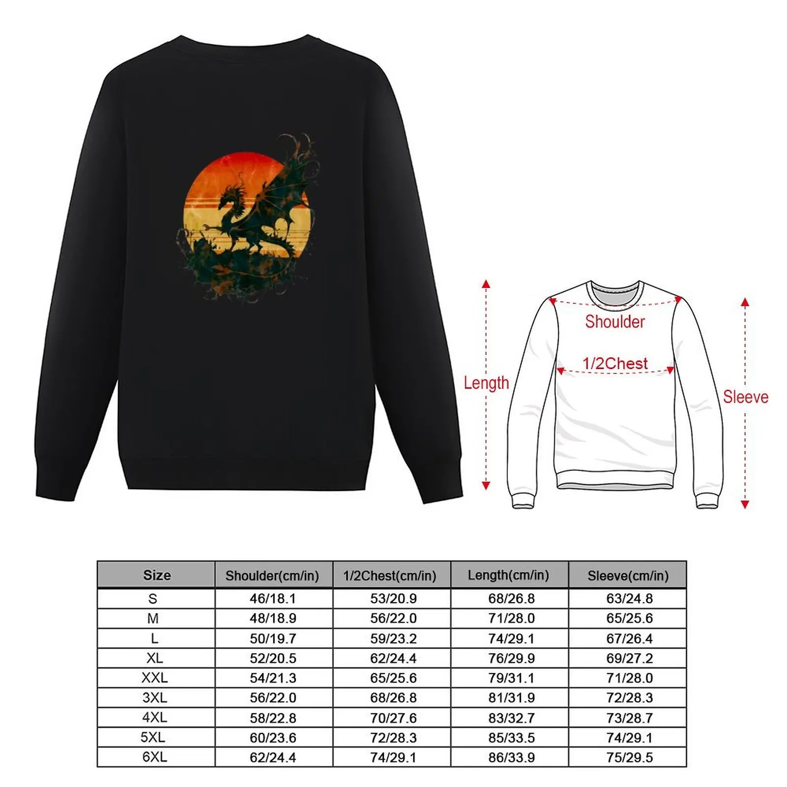 Aged Majesty: Dragon Silhouette in Vintage Twilight Pullover korean autumn clothes blouse aesthetic clothing sweatshirts for men