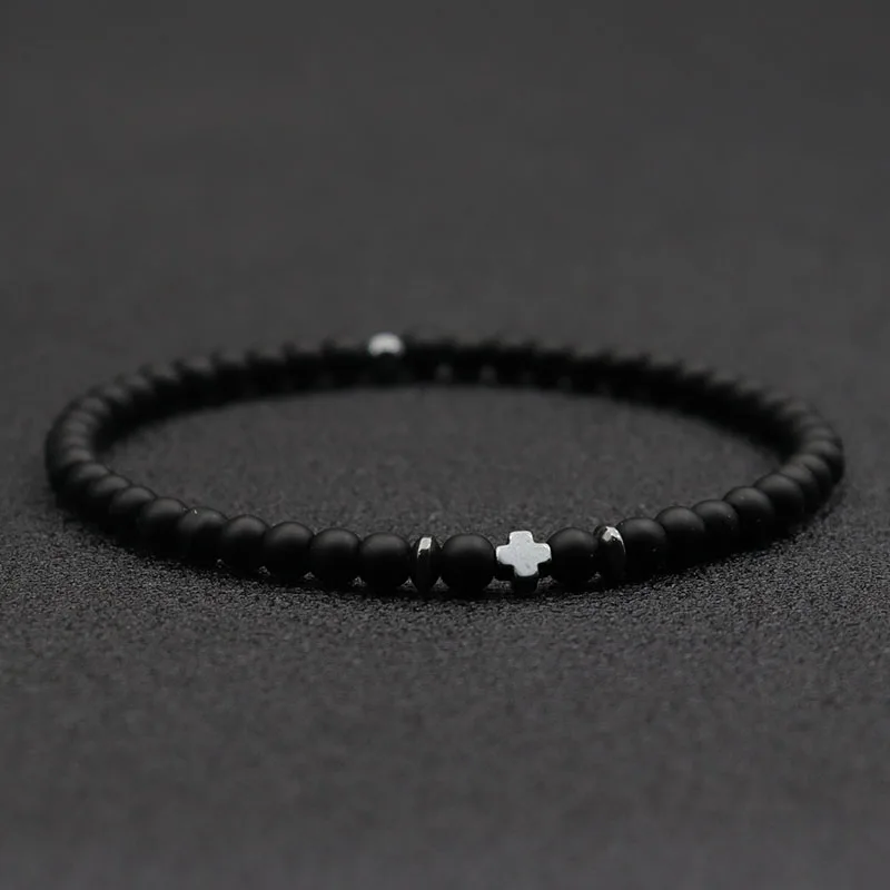 2024 Men Bracelet Small Stone 4mm Braclet Natural Hematite Cross Braslet Rice Bead Brazalete Homme Boyfriend Gift Pulsera Hombre