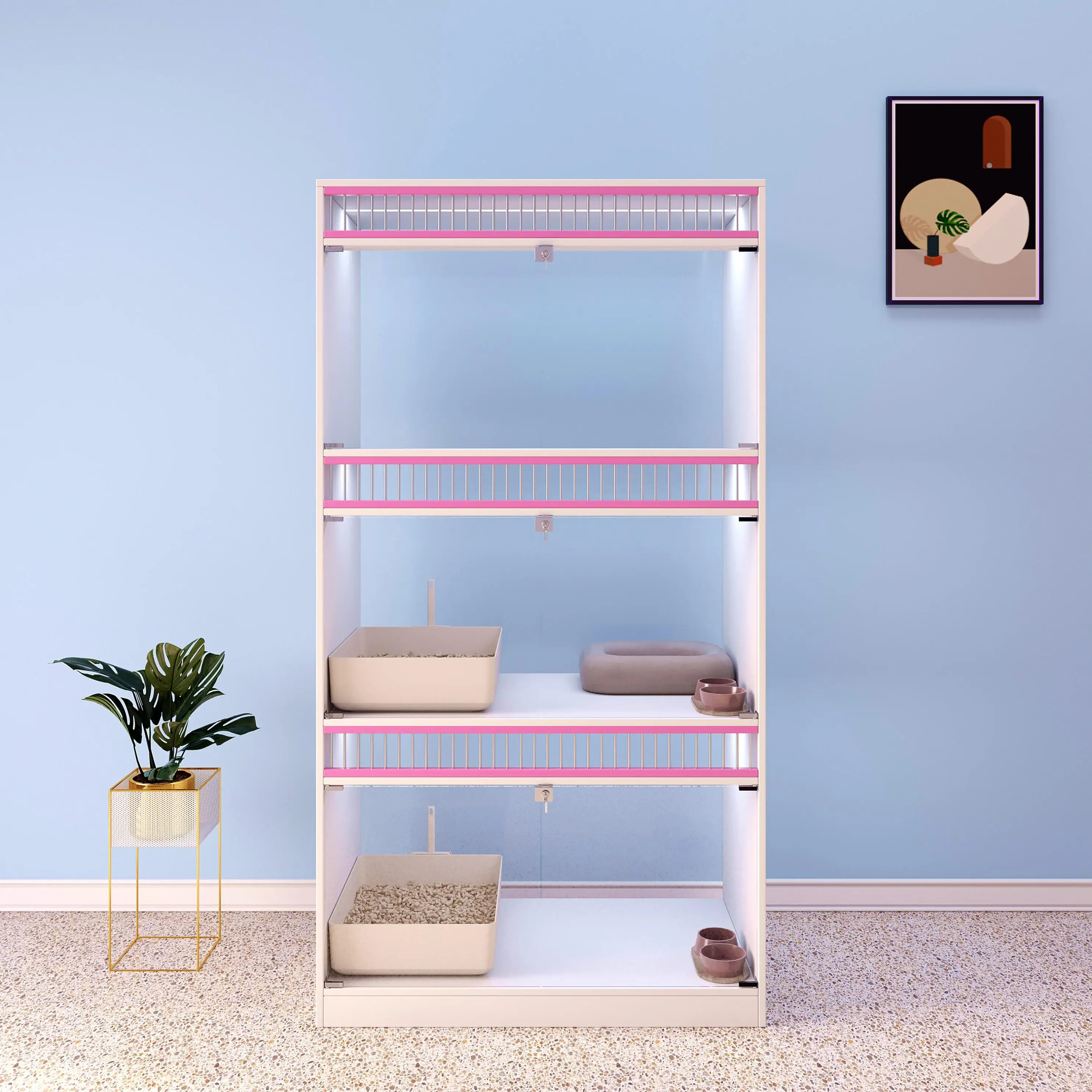 

Luxury Multi-Story Solid Wood Cat House Outdoor Villa with Animal Pattern Direct Factory Price