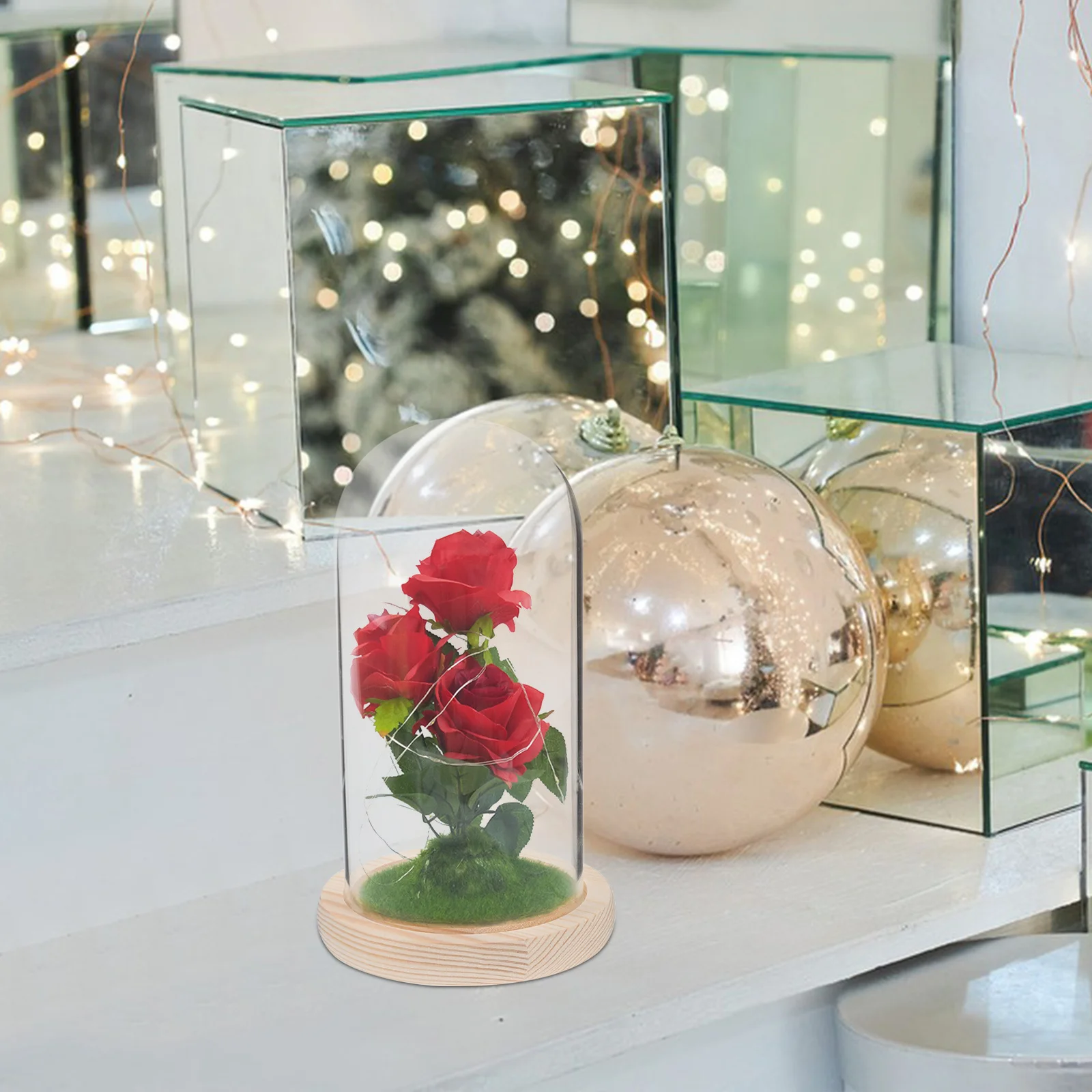 

Preserved Flower Clear Glass Dome with Wooden Base for Display Cloche Valentine's Day Home Office Decoration Glass Dome