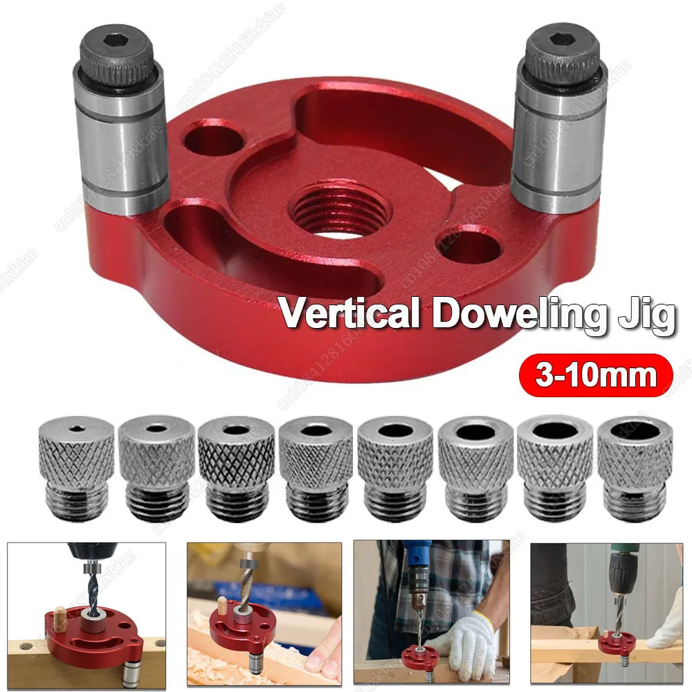 

Woodworking Self-Centering Dowel Jig Kit W/ 3-10mm Steel Bushing - Aluminum Vertical Hole Jig Wood Splicing Drill Guide Locator