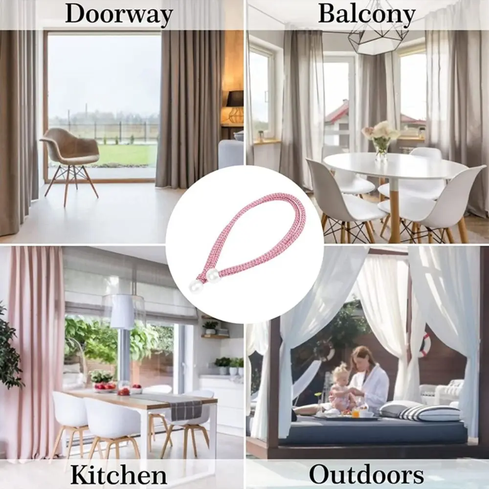 Small Pearl Pearl Curtain Clip Pull-Out Tie With Strap Curtain Holders Installation-free Adjust Length Freely Pearl Rope Home