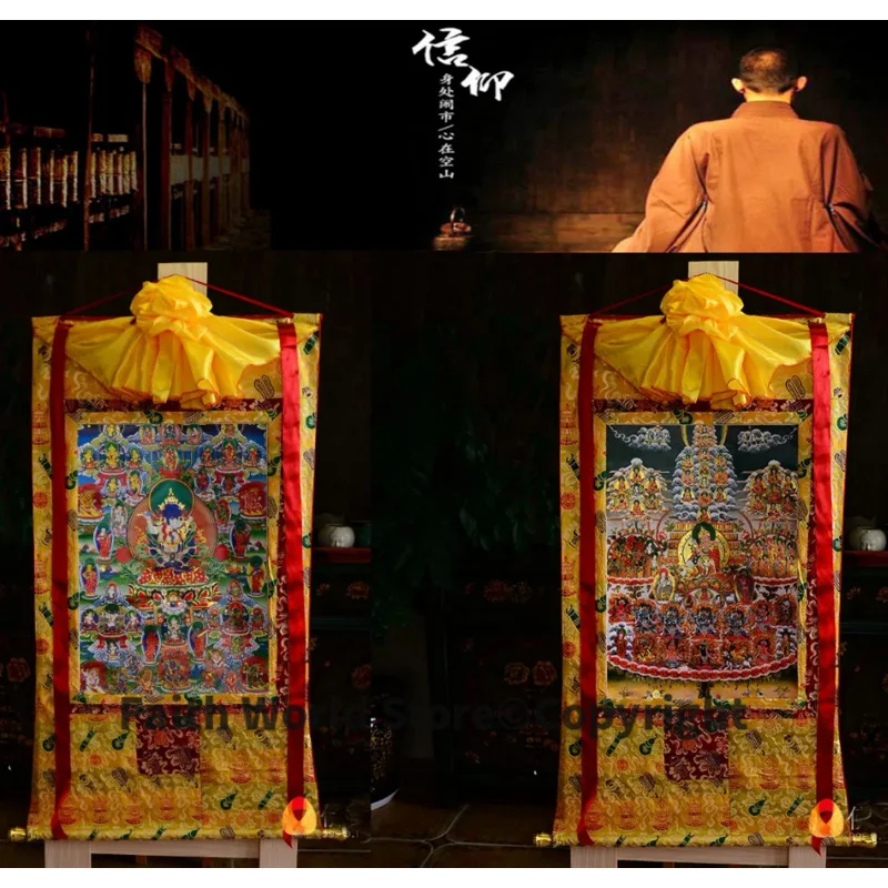 

Wholesale Buddhist supplies 2P--87 CM Thang-ga art 42 Peaceful Deities of the Bardo Guru Rinpoche Padmasambhava Thangka painting