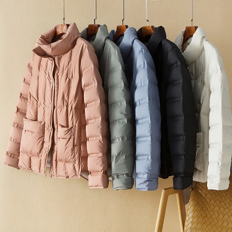 

2022 Autumn Winter Warm Thick White Duck Down Coat Parkas Women Casual Loose Down Jacket Lady Short Long Sleeve Puffer Outwears