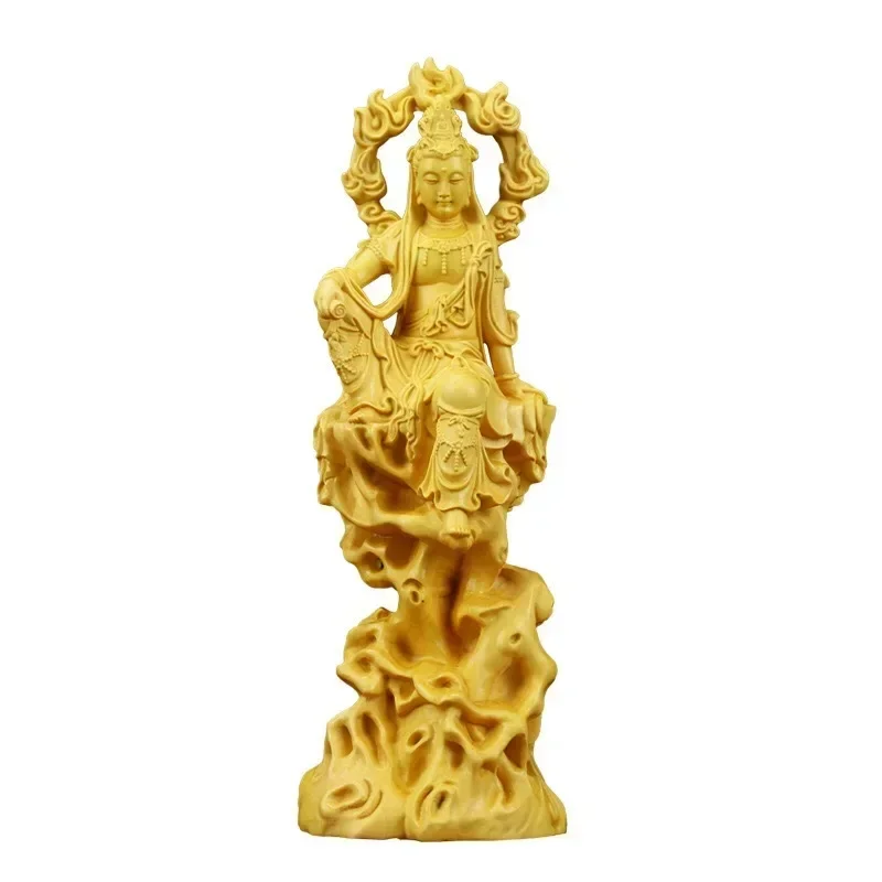 

Wooden flame Guanyin statue Solid wood carving artwork Home living room, room feng shui statue Creative Buddha statue decoration