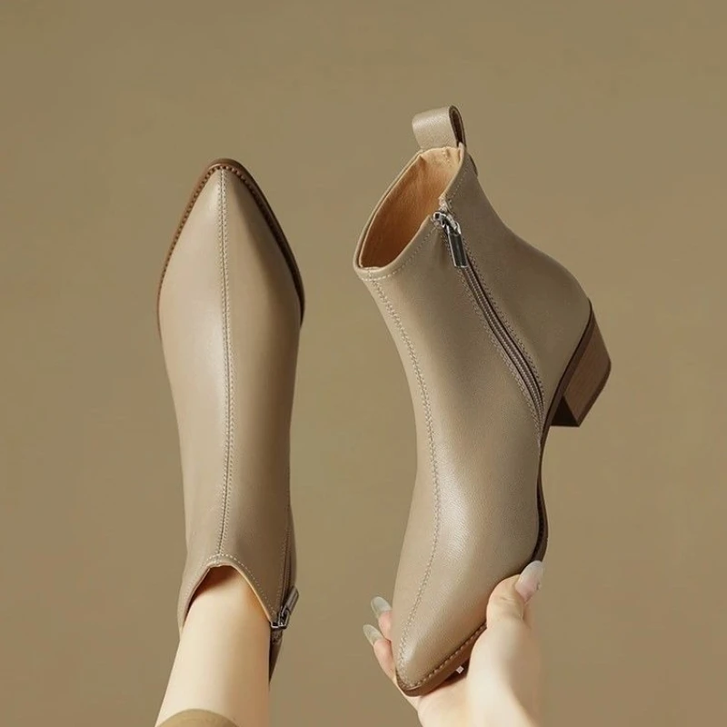 

Retro Women's Boots Fashion Pointed Tip Ankle Boots Exquisite Soft Leather High Heel Boots for Woman Designer Shoes Botas Mujer