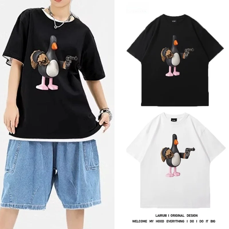American Sle Cartoon Penguin Print Ort Sve T-irt Couple Matching Fit Breathable Casual Top