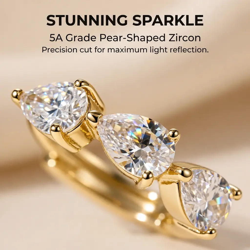 Moonmory Einfache Luxus Umweltfreundliche Messing Dreifach-Birnen-Huggie-Creolen für Damen 18K Vergoldete Ohrringe 5A Zirkon – Detail 15