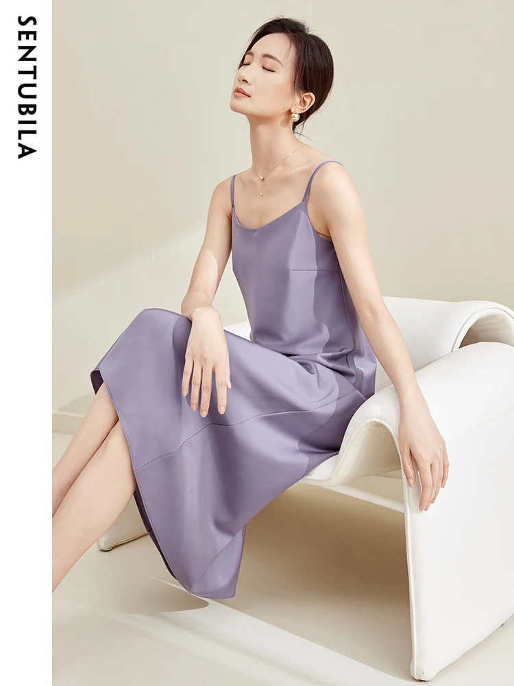 SENTUBILA 2025 ファッションセクシーなロングドレスサマードレスネックパーティーパープルスリップノースリーブコンフォートドレス女性パーティー 132L49812