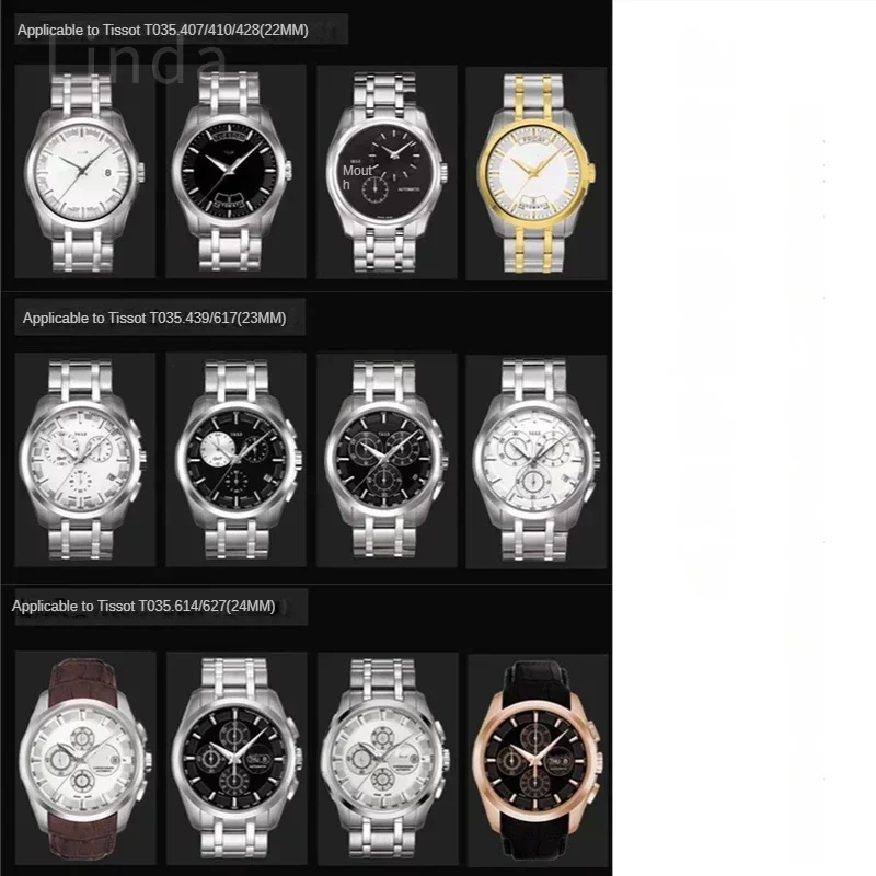 1853 Tissot Couturier T035 prawdziwa skóra pasek do zegarka T035410 T035407 T035617 motylkowy zapięcie męskie bransoletka na nadgarstek