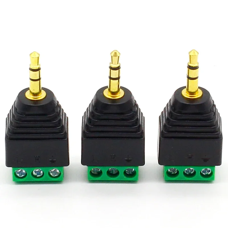 3pcs 3.5mm 3ploe 1/8 Inch Stereo Male Plug to AV Screw Video Balun Terminal Jack 3.5 mm Male 3 pin Terminal Block Plug Connector